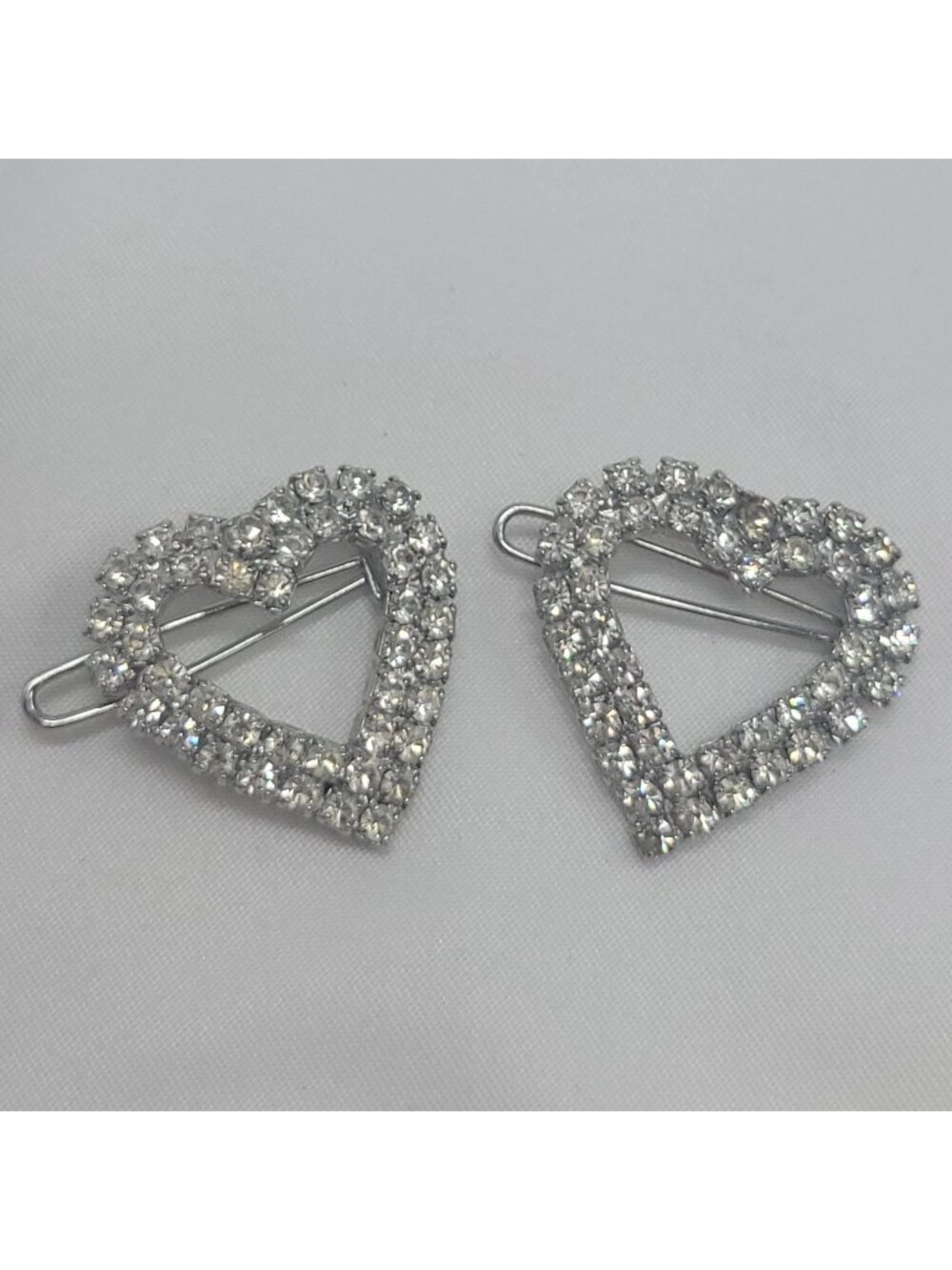 Vtg Open Heart Hair Clips Set Of 2 Clear Rhinestone Sparkle Bridal Accessories 1